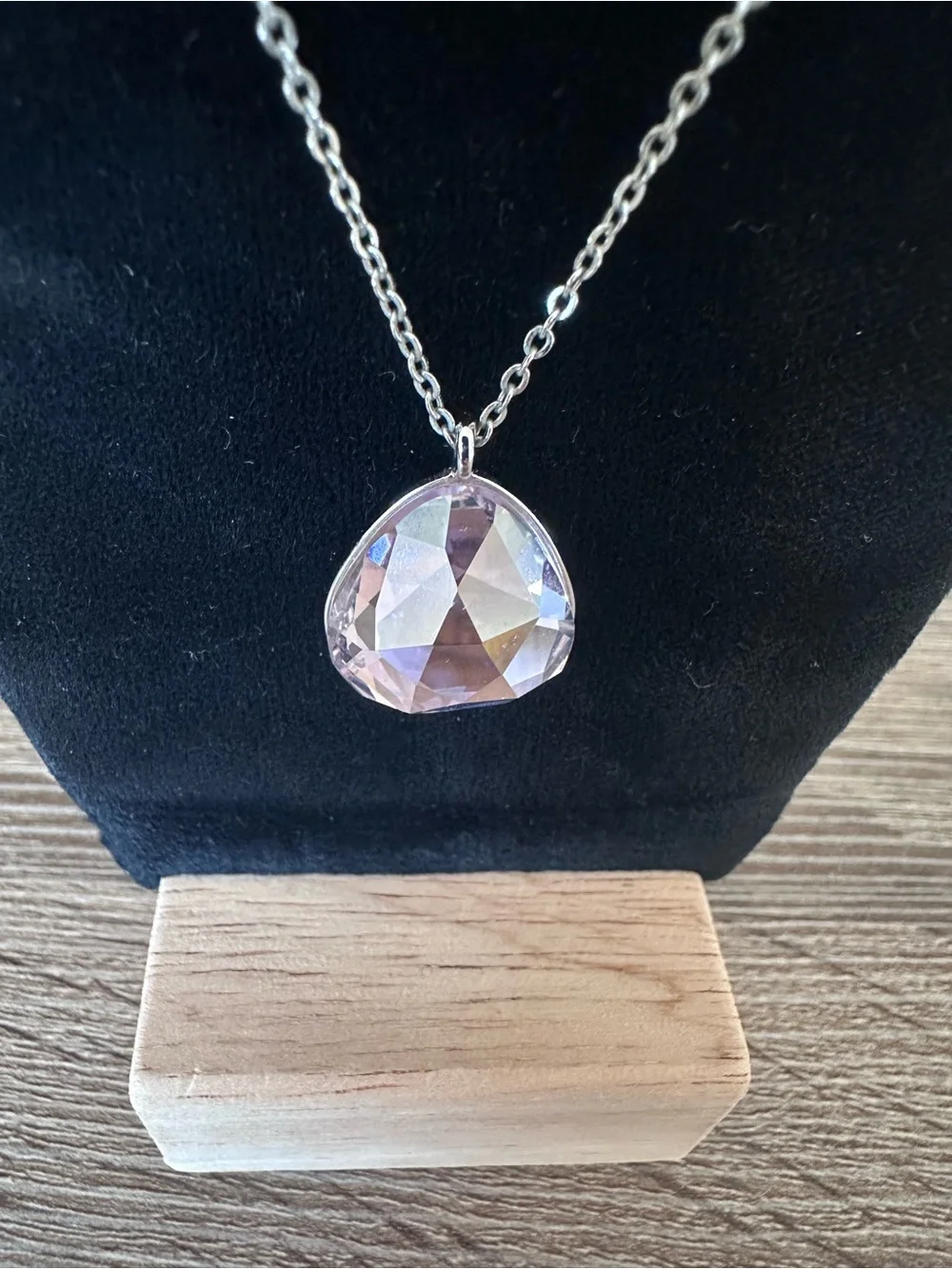 Swarovski Crystal Rosaline Helios Water Drop Pendant Rhodium Silver Necklace
